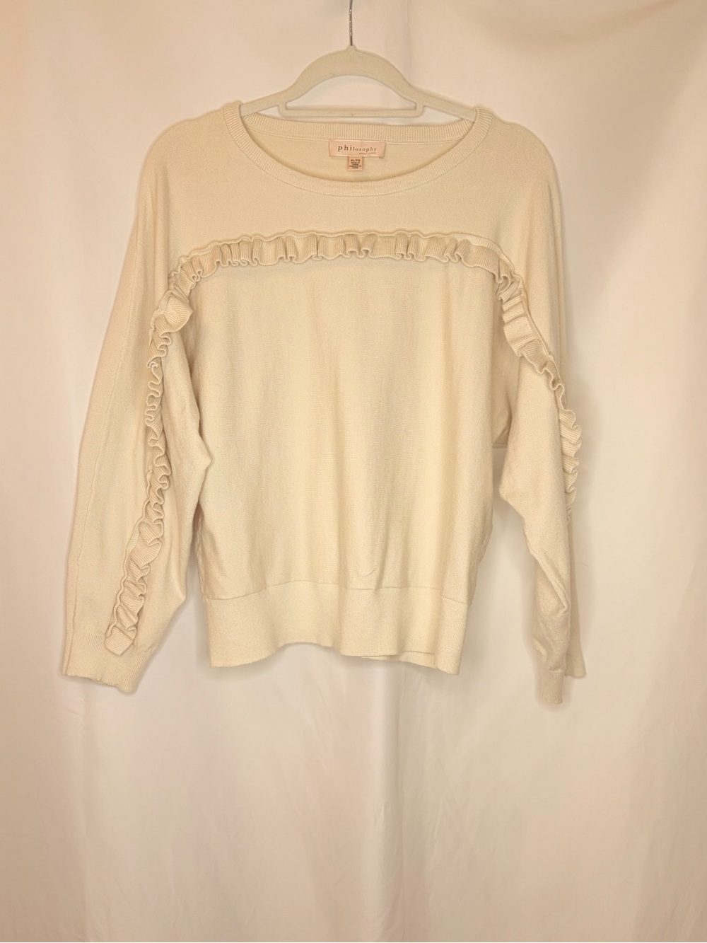 Philosophy Cream Ruffle Trim Sweater XL Soft Knit Pullover